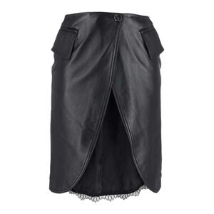 MM6 Maison Margiela Leather Wrap Skirt Black‎ Button Detail Midi Skirt Sz 42 NWT